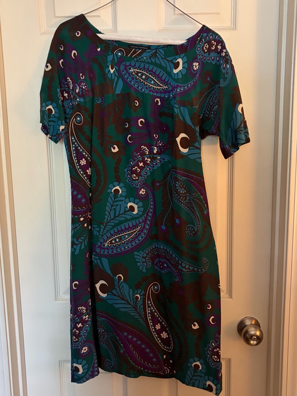 Banana Republic Green Paisley Short Sleeve Shift Dress - SZ M
